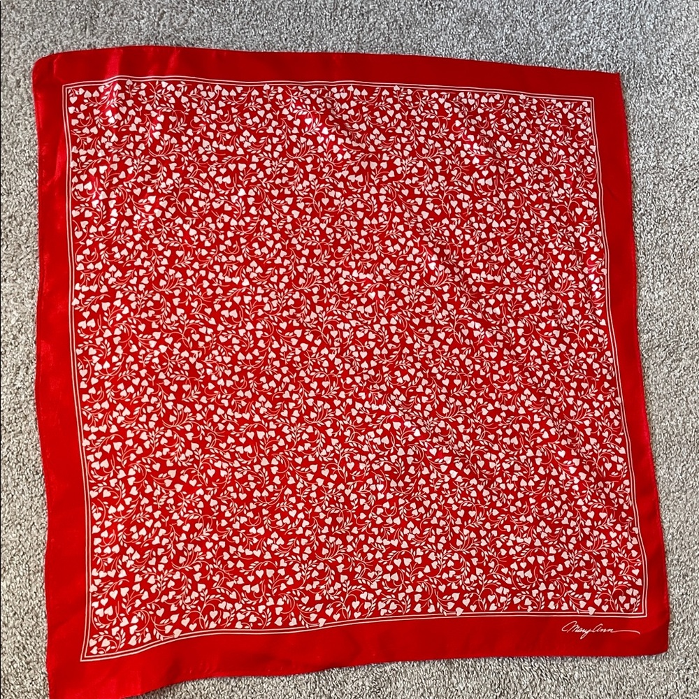 Vintage 1978 Hallmark "Mary Ann" red and white hearts scarf made in Japan